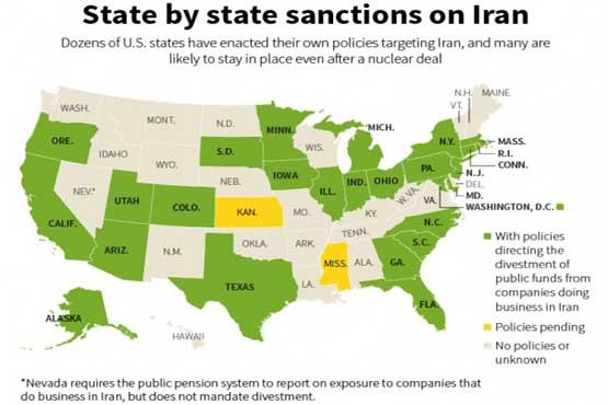 ایالت های آمریکا حاضر به لغو تحریم های ایران نیستند