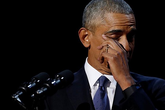 گریه اوباما در آخرین سخنرانی ریاست‌ جمهوری‌اش +عکس