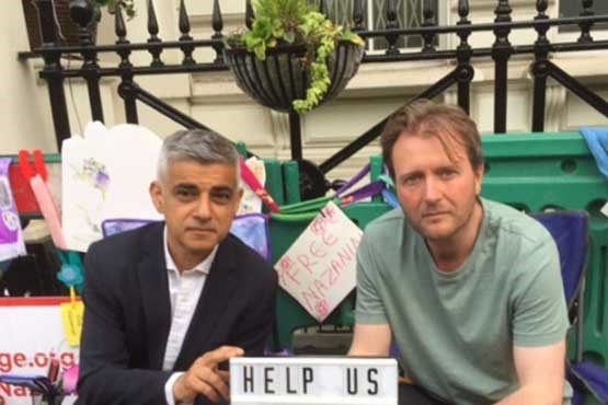 تداوم نمایش تبلیغاتی انگلیس در برابر سفارت ایران این بار با حضور شهردار لندن +عکس