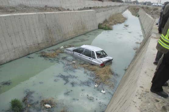 سقوط پراید به کانال آب در پاکدشت
