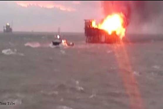 فیلم حریق مرگبار سکوی نفتی آذربایجان در دریای خزر