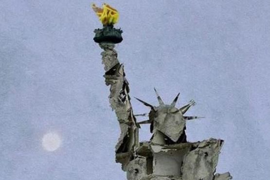 اعتراض هنری یک سوری به جنایات آمریکا + عکس