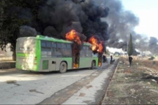 آدم خوارهای وابسته به ترکیه و قطر اتوبوس های صلح را آتش می زنند (فیلم و سند)