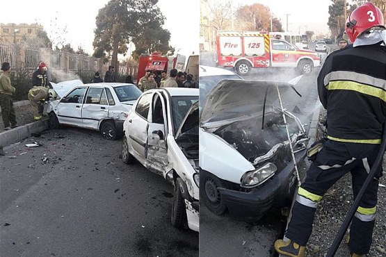 برخورد شدید سه خودرو در جنوب تهران +عکس