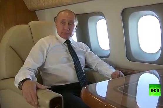 فیلمی از داخل هواپیمای پوتین هنگام سفر به سوریه