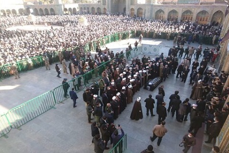 پیکرآیت الله مصباح یزدی در حرم حضرت معصومه(س) آرام گرفت