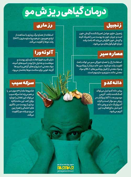 درمان ریز ش مو با ۶ گیاه معمولی (اینفوگرافیک)