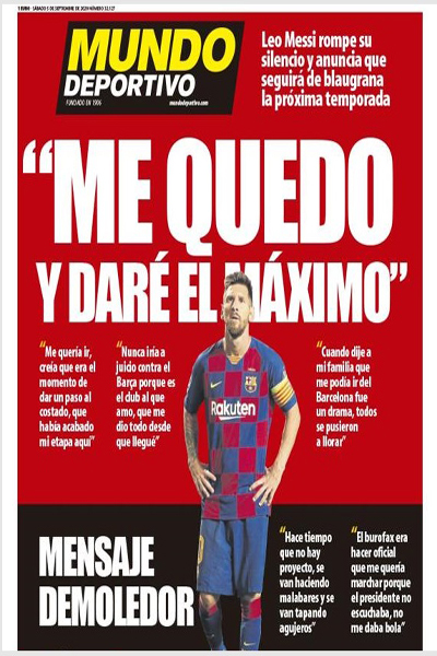 روزنامه های اسپانیا : مسی می ماند (تصاویر)