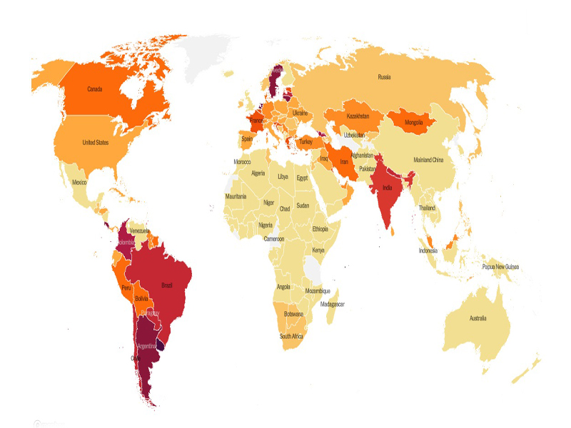 آخرین نقشه جهانی کرونا و نمودار واکسیناسیون در جهان (+تصاویر)