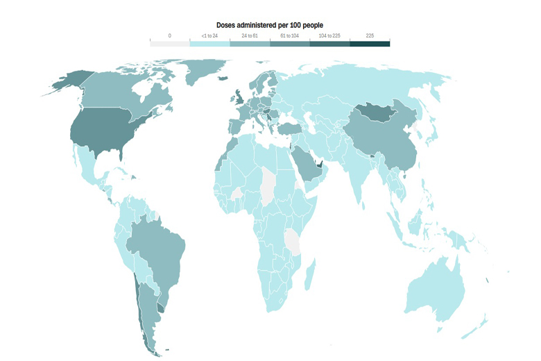 آخرین وضعیت واکسیناسیون کرونا در جهان (+نقشه به روز شده)