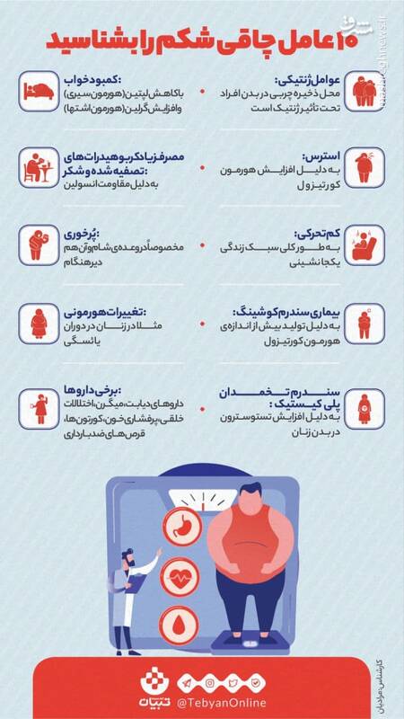 ۱۰ عامل چاقی شکم ۱۰ عامل چاقی شکم