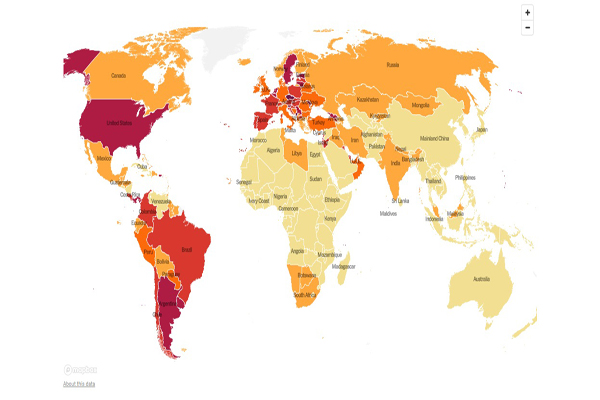 آخرین وضعیت جهانی کرونا (رنگ بندی کشورها) آخرین وضعیت جهانی کرونا (رنگ بندی کشورها)