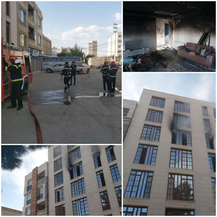 آتش سوزی در ساختمان مسکونی ۶ طبقه باتلاش آتش نشانان مهارشد