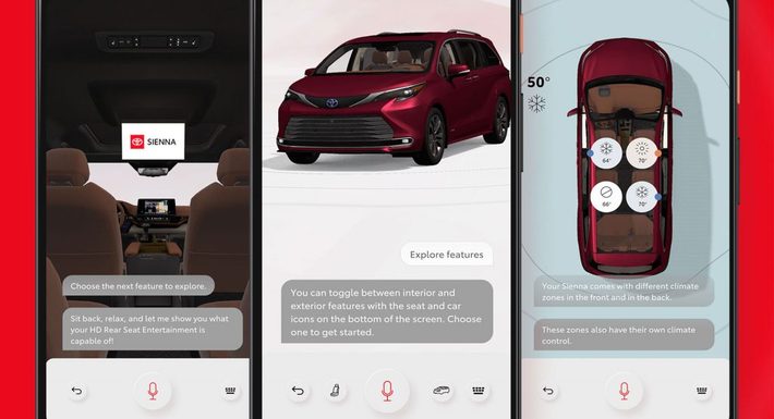 شرکت تویوتا با همکاری گوگل می‌خواهد دفترچه راهنمای استفاده از خودرو را از نو اختراع کند. این برند پرطرفدار ژاپنی ون سینا را به یک قابلیت جالب به نام همراه راننده (Driver’s Companion) مجهز کرده که با کمک آن می‌توان به شیوه‌ای آسان‌تر، نحوه استفاده از خودرو را یاد گرفت.
