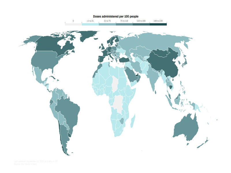 آخرین وضعیت جهان در ابتلا، مرگ و واکسیناسیون (نقشه های به روز شده) آخرین وضعیت جهان در ابتلا، مرگ و واکسیناسیون (نقشه های به روز شده)