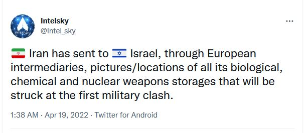 ادعای منابع غربی درباره هشدار ایران به رژیم صهونیستی ادعای منابع غربی درباره هشدار ایران به رژیم صهونیستی