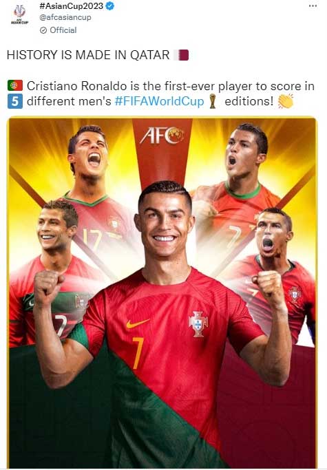 عکس | واکنش AFC به تاریخ سازی رونالدو در جام جهانی