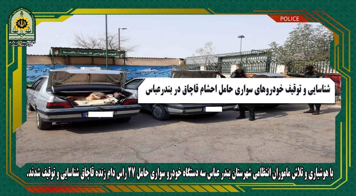 با هوشیاری و تلاش ماموران انتظامی شهرستان بندر عباس سه دستگاه خودرو سواری حامل 27 راس دام زنده قاچاق شناسایی و توقیف شدند.