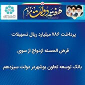 پرداخت  ۷۸۶  میلیارد ریال تسهیلات قرض الحسنه ازدواج