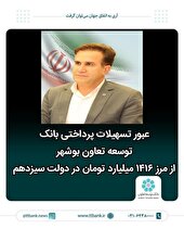 تسهیلات پرداختی بانک توسعه تعاون بوشهر از مرز ۱۴۱۶ میلیارد تومان در دولت سیزدهم عبور کرد