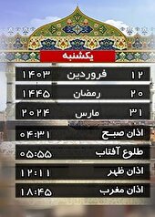 تقویم و اوقات شرعی یکشنبه ۱۲ فروردین ماه ۱۴۰۳ به افق قم
