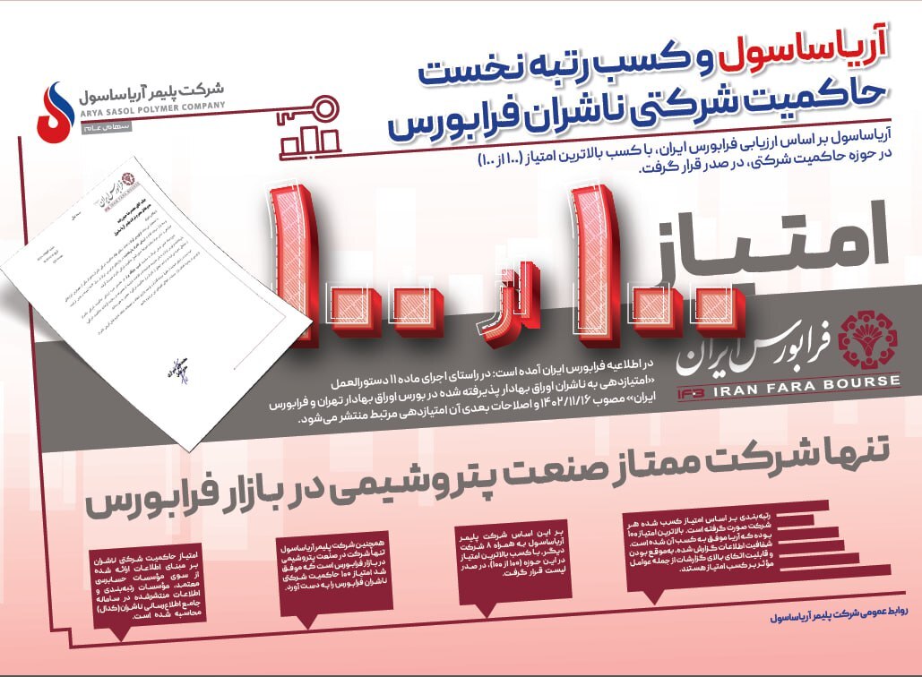 تندیس حاکمیت شرکتی برتر به آریاساسول رسید تندیس حاکمیت شرکتی برتر به آریاساسول رسید