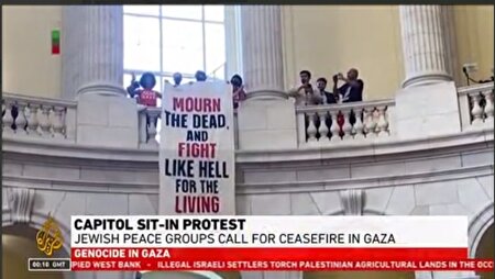 ببینید |  تحصن فعالان آمریکایی در ساختمان کنگره در اعتراض به جنگ غزه