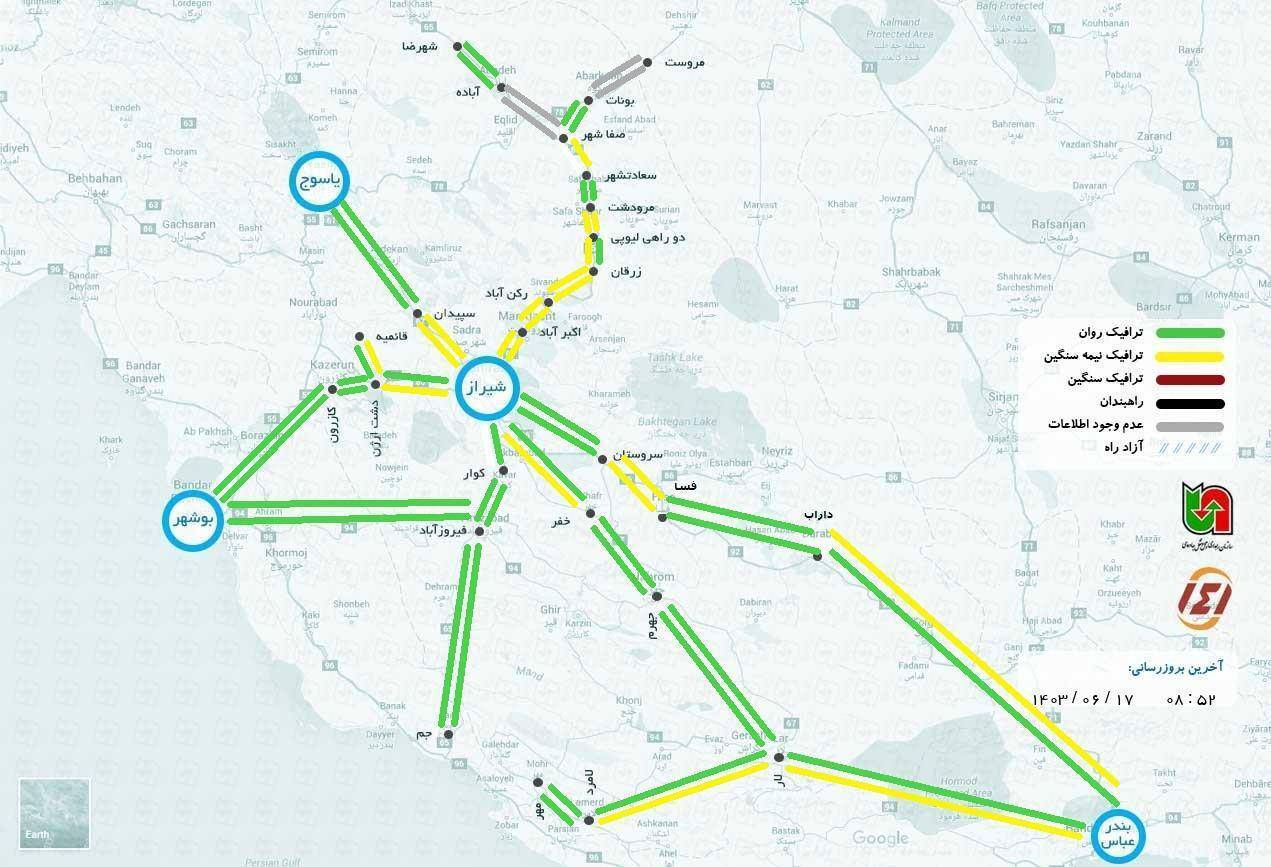 وضعیت ترافیک در جاده های فارس