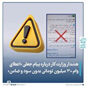 هشدار وزارت کار درباره پیام جعلی «اعطای وام ۳۰ میلیون تومانی بدون سود و ضامن»