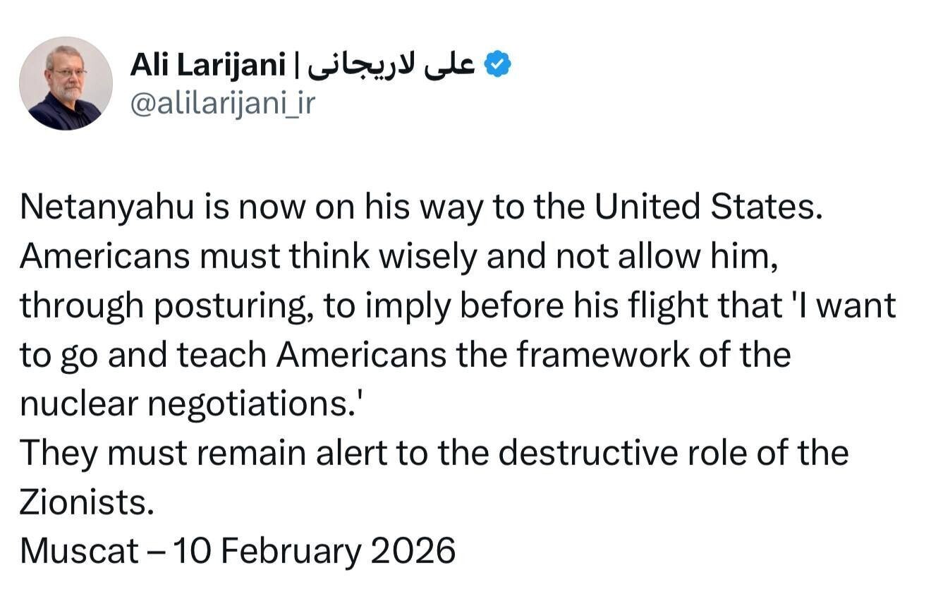 واکنش لاریجانی به سفر نتانیاهو به آمریکا