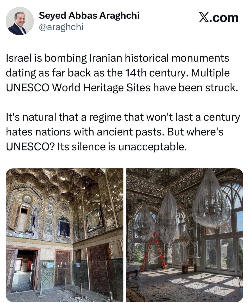 سکوت یونسکو در قبال حمله به آثار تاریخی ایران غیرقابل قبول است