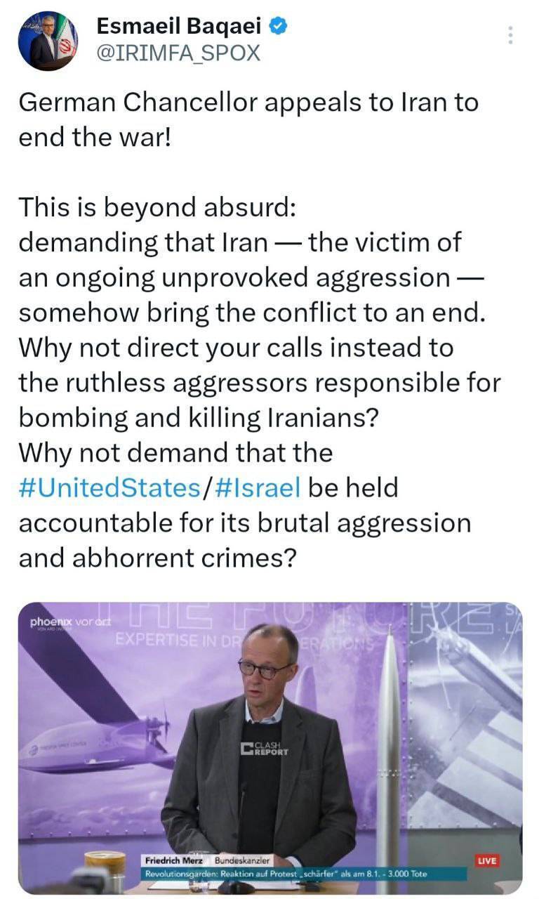 درخواست پایان جنگ از سوی ایران مضحک است