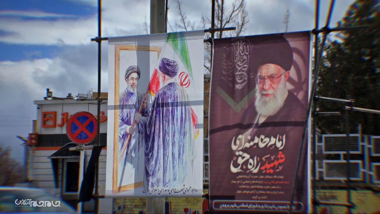 تصاویر سومین رهبر انقلاب بر سازه‌های فرهنگی شهر بروجن