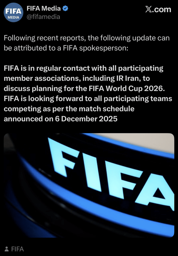 مخالفت فیفا با درخواست ایران برای تغییر محل بازیهای جام جهانی مخالفت فیفا با درخواست ایران برای تغییر محل بازیهای جام جهانی
