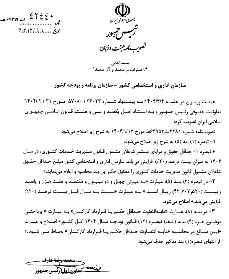 اصلاحیه افزایش حقوق ۲۰ درصدی کارمندان ابلاغ شد اصلاحیه افزایش حقوق ۲۰ درصدی کارمندان ابلاغ شد