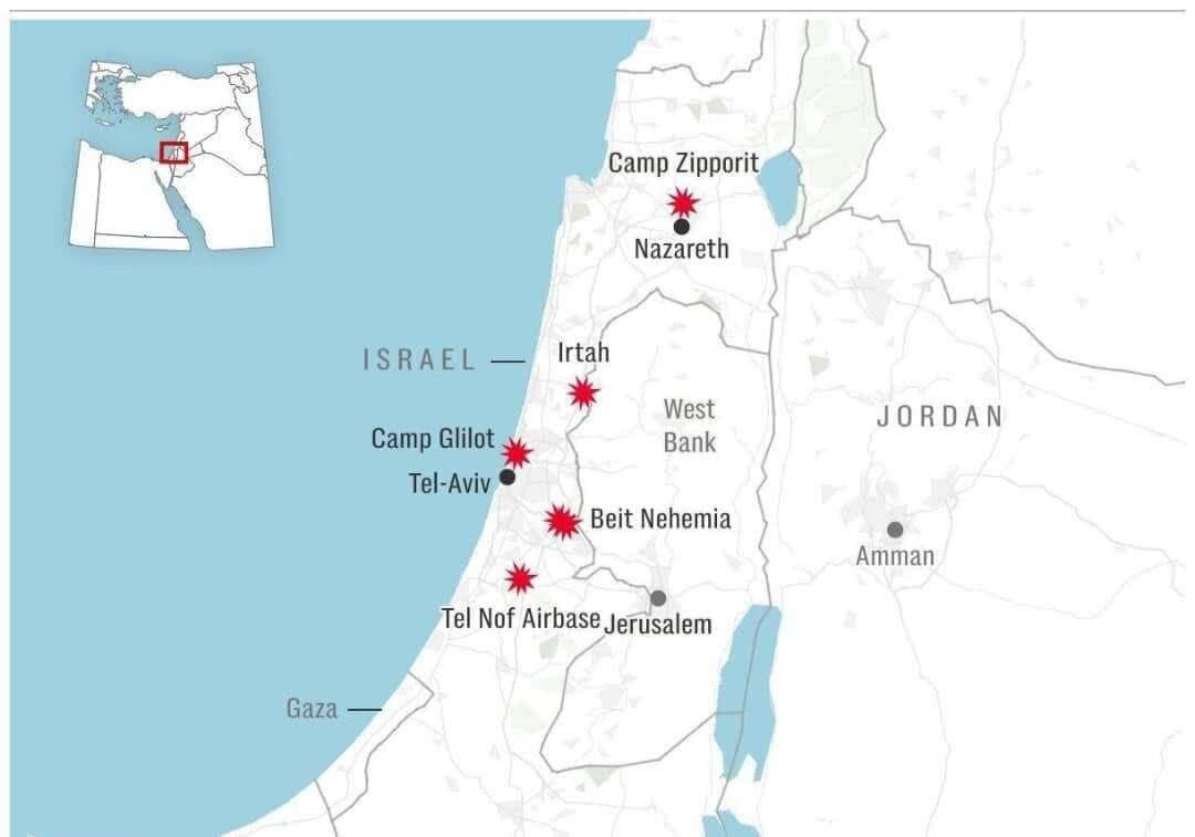 عکس | اصابت موشک‌ های ایران به ۵ پایگاه نظامی اسرائیل
