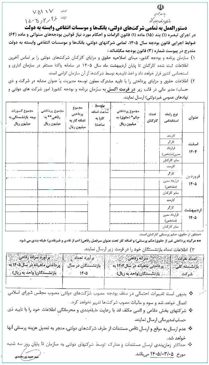 بخشنامه اصلاحیه حقوق و مزایای کارکنان شرکت‌های دولتی ابلاغ شد