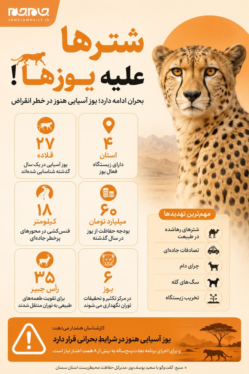 عکس نوشت | «جام‌جم» در گفت‌و‌گو با مدیرکل حفاظت محیط‌زیست سمنان آخرین وضعیت یوزپلنگ آسیایی را بررسی کرده است