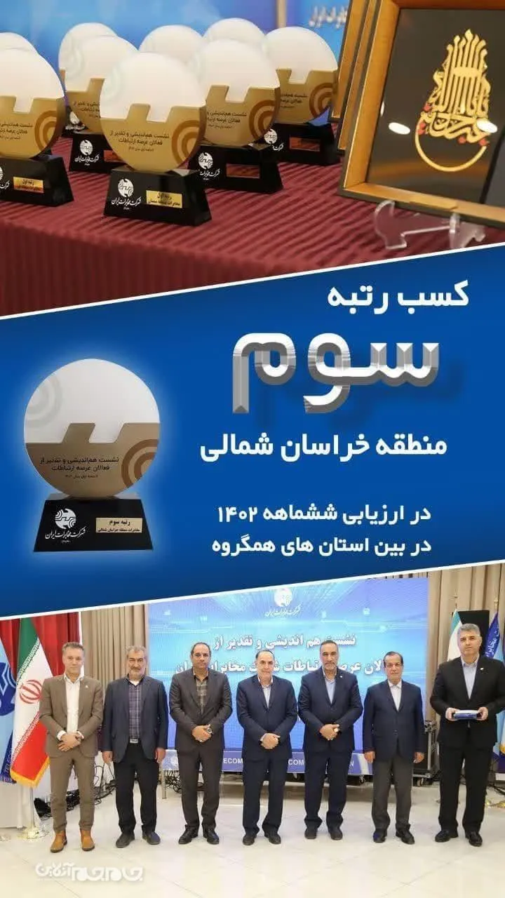 خراسان شمالی در ارزیابی نیمه اول سال۱۴۰۲مناطق مخابراتی ، عنوان استان برتر  را کسب کرد