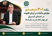 رشد ۳۰۱ درصدی عوارض مالیات بر ارزش افزوده در استان اردبیل طی چهار ماهه نخست سال ۱۴۰۵
