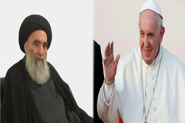پاپ فرانسیس پس از دیدار با آيت‌الله سيستانی، دفتر ایشان را ترک کرد + فیلم